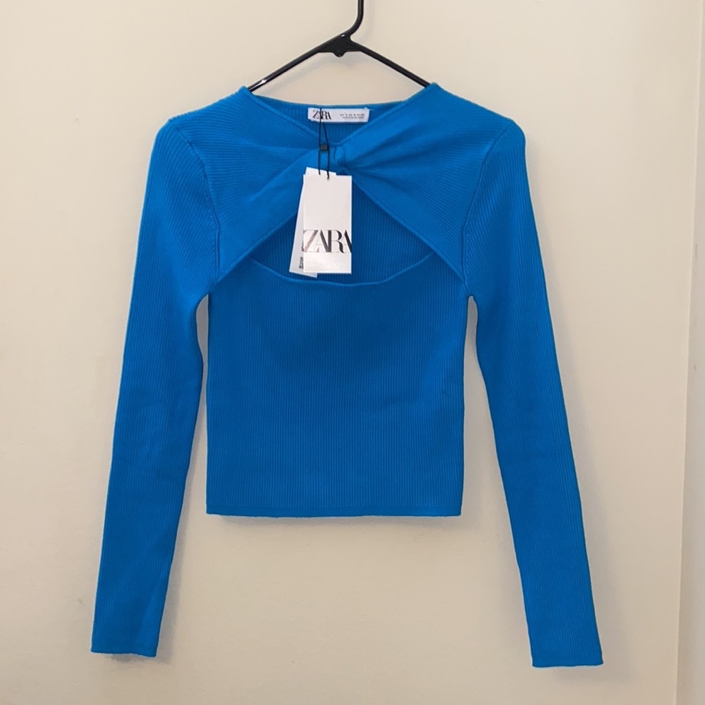 Zara Ribbed Cutout Long Sleeve Top - New